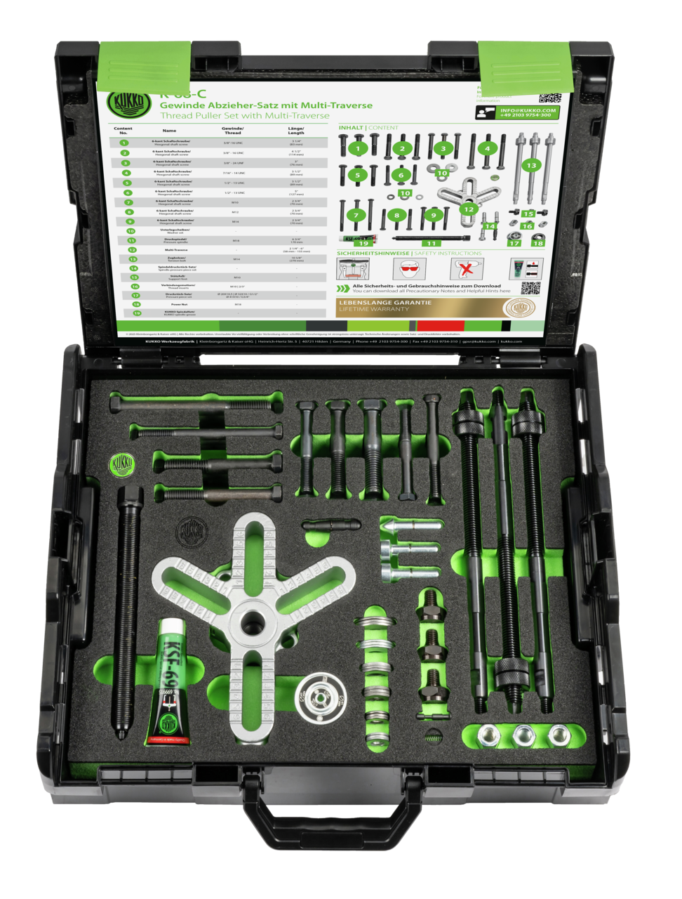 Multi-side bolt puller set, up to 150 mm spread an...