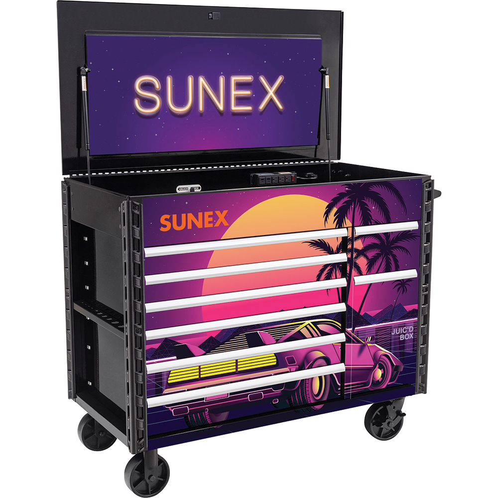 Juic'd BOX 50" 7 Drawer Power Cart with Retro Grap...