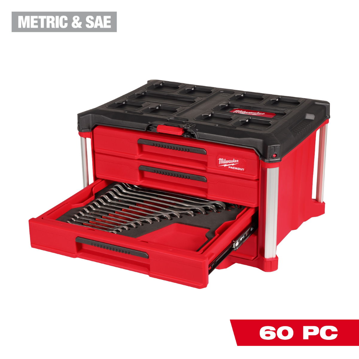 Milwaukee Tool 60 Piece Metric and SAE Combination Wrench Set wi