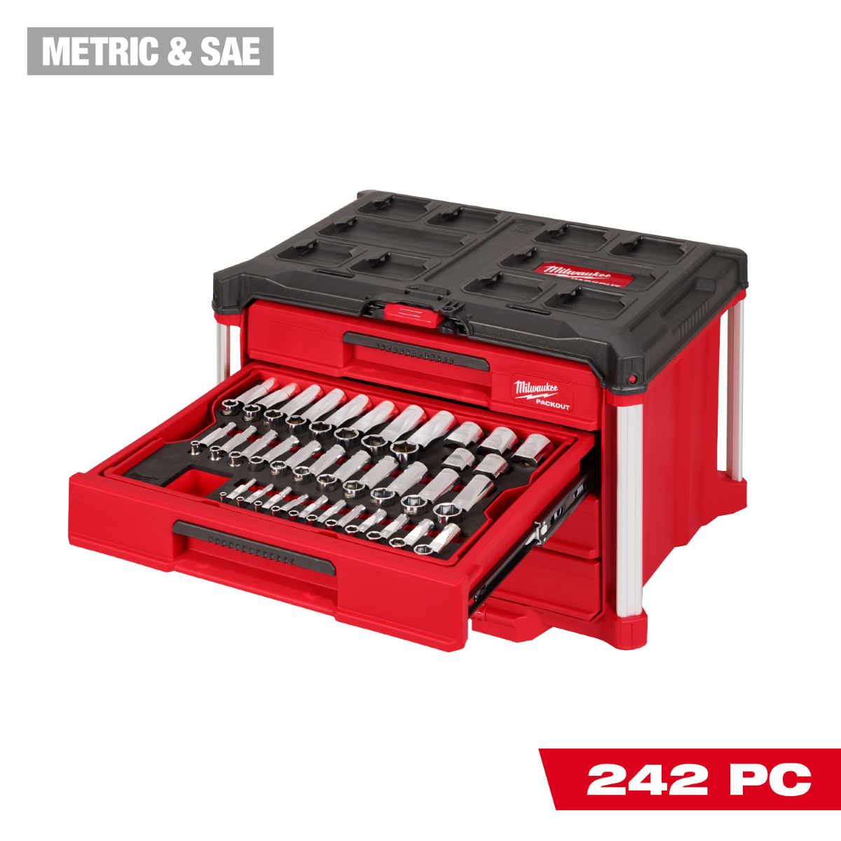 Milwaukee Tool 242 Piece 1/4 3/8 1/2 Inch Drive Me...