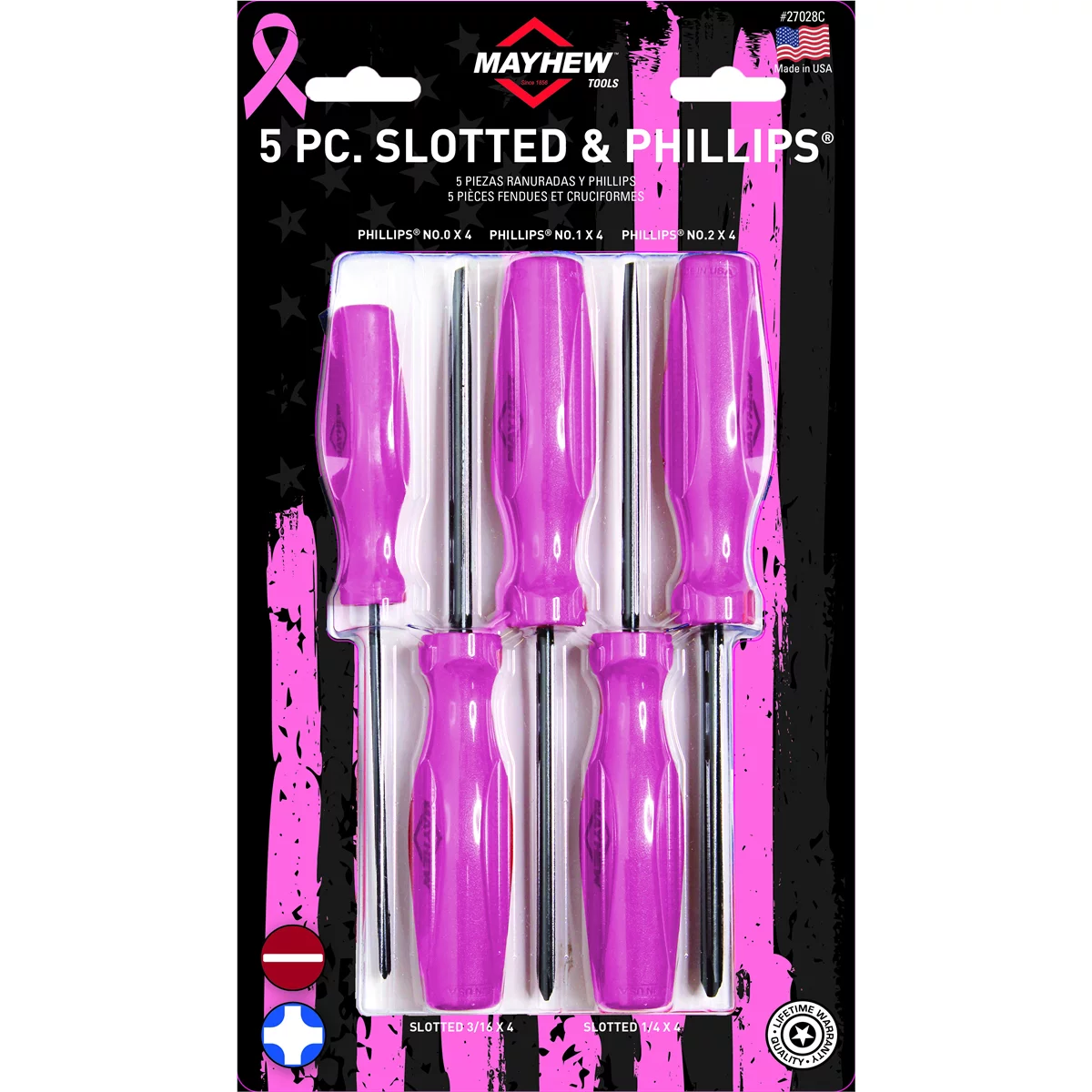 Mayhew Tools 5 PC Slotted / Phillips Screwdriver Set - Pink