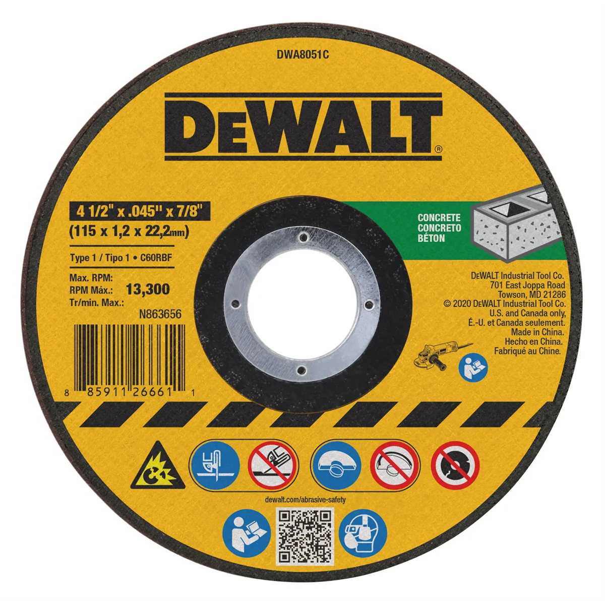 4-1/2 In x .045 in Aluminum Oxide Abrasive Chop / Cut-Off Bl