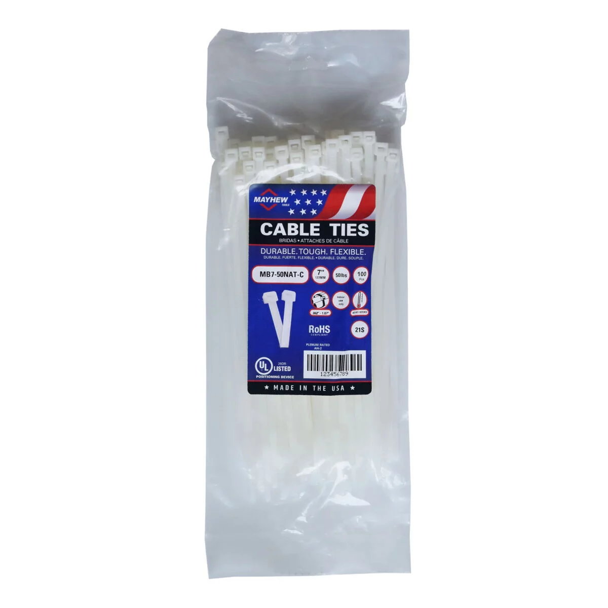 7" 50 LBS CABLE TIES 100/BAG NATURAL