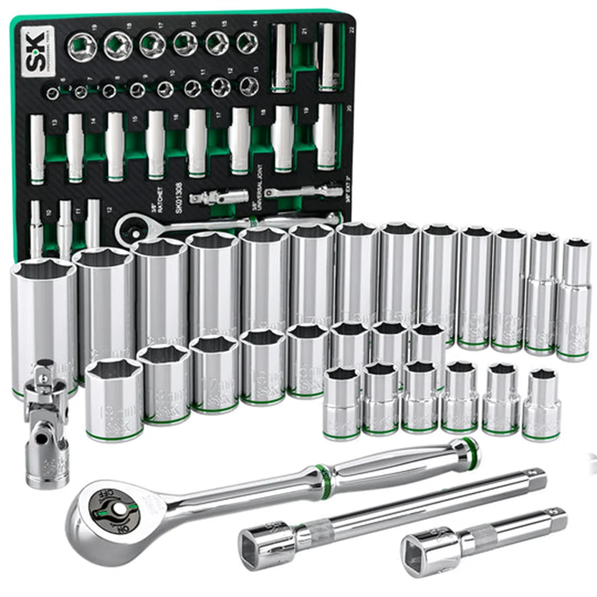 (image for) 3/8" Drive, 31 Piece, 6 Point, Standard & Deep, Metric Chrom