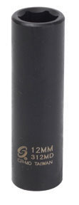 3/8 In Dr Impact Socket, 6 Pt, Deep, 12mm