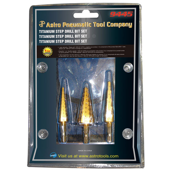 Astro Pneumatic Titanium Step Drill Bit Set 3Pc
