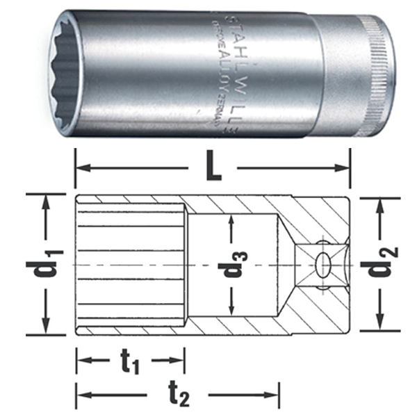 51-27 1/2 Inch Drive 12 Pt Extra Deep Metric Socket 27mm