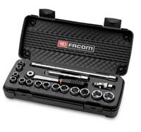 Facom 3/8 In Dr 6 Point Standard Metric Socket Set - 18-Pc
