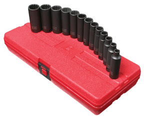 3/8 In Dr 12-Pt Deep Metric Impact Socket Set - 13-Pc