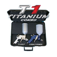 T1 Titanium Combo 1.3mm HVLP Spray Gun w/ COBALT 1.5mm HVLP Prim