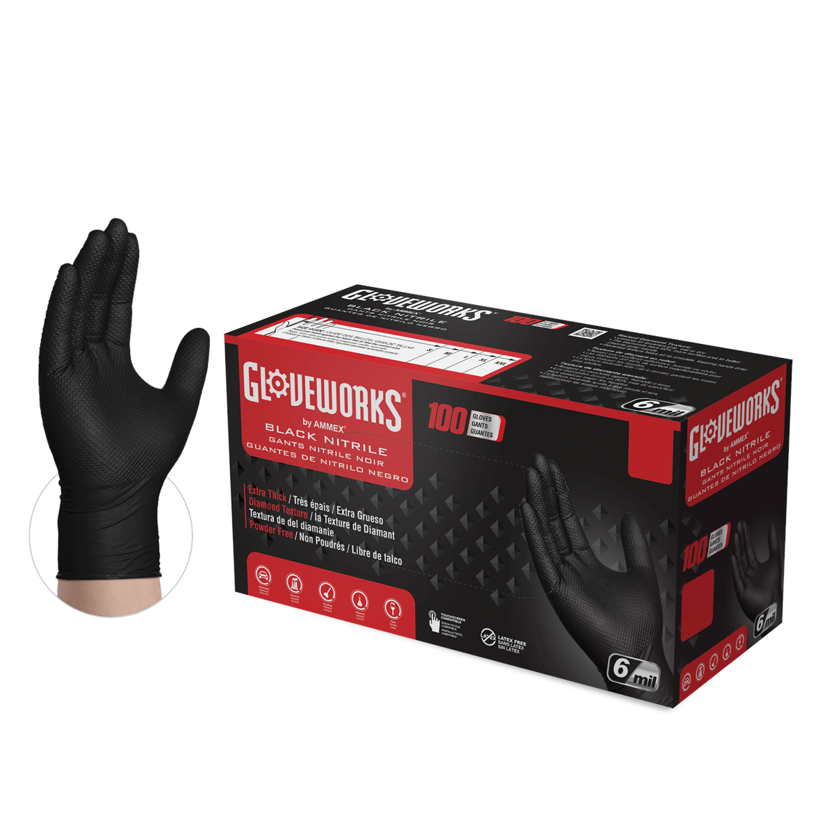Gloves Gloveworks Heavy Duty Black Nitrile Med