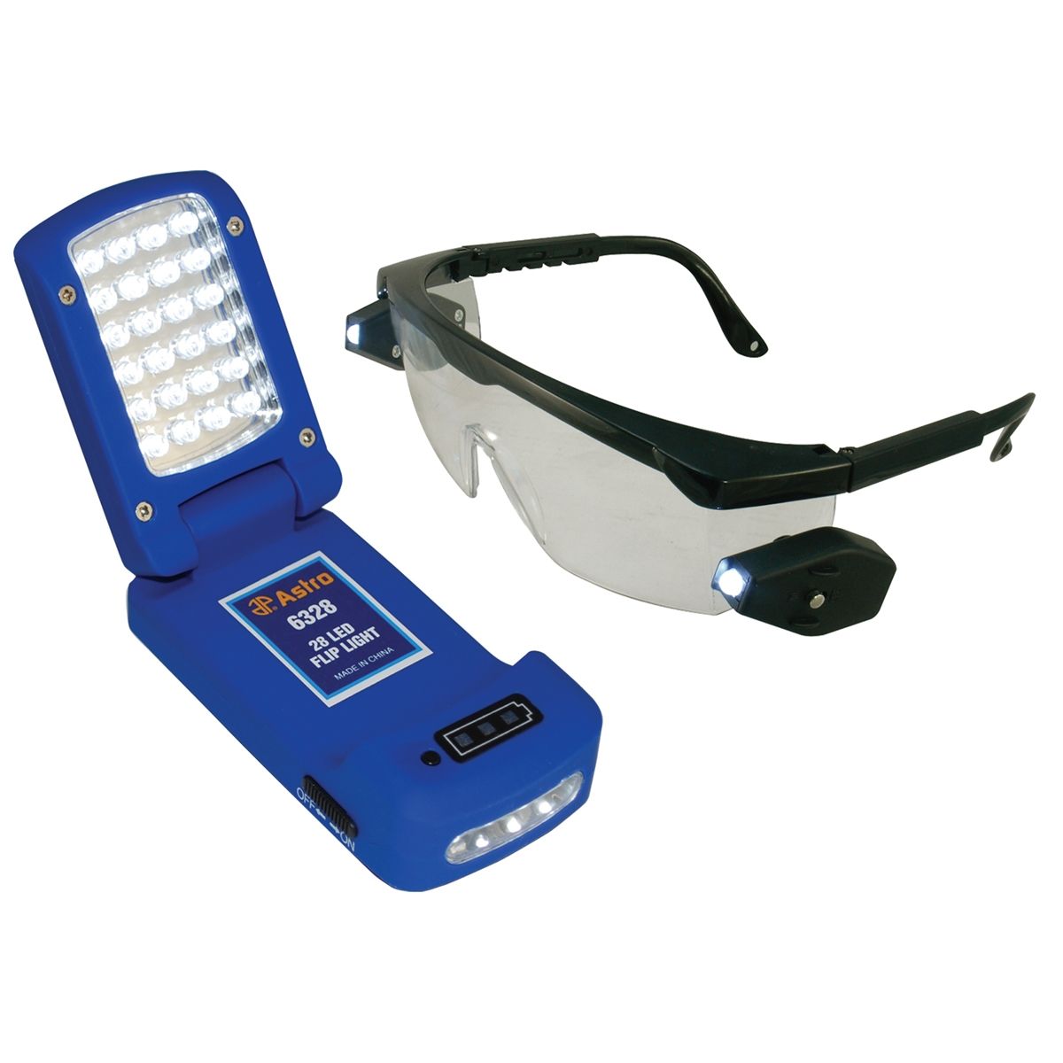 28 LED Flip Light w/ LED Lighted Safety Glasses