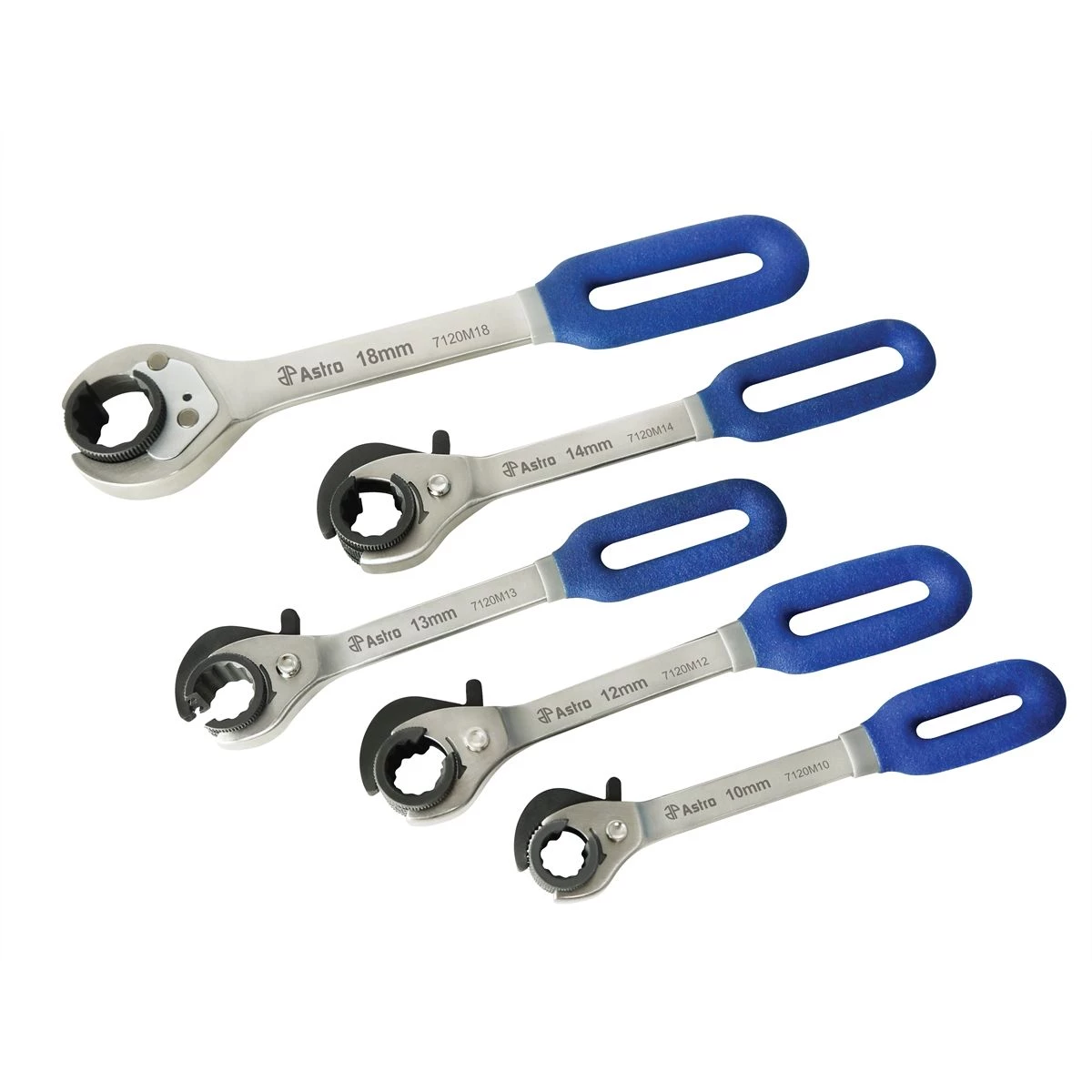 (image for) 5pc Ratchet & Release Flare Nut Wrench Set -Metric