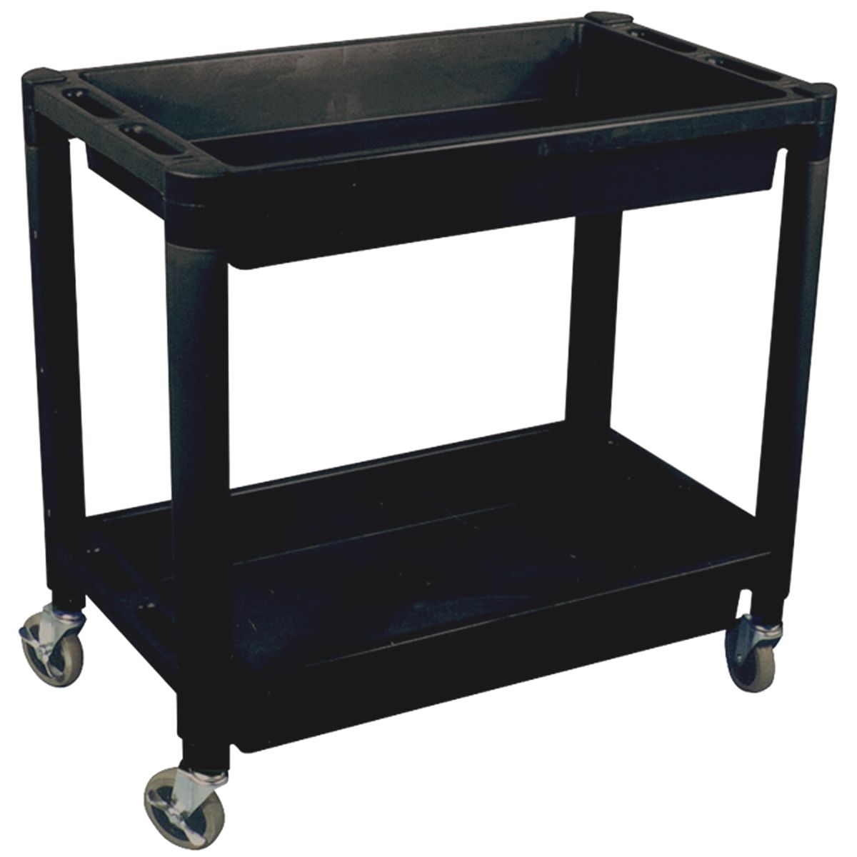 Heavy Duty Plastic 2 Shelf Utility Cart - Black Color