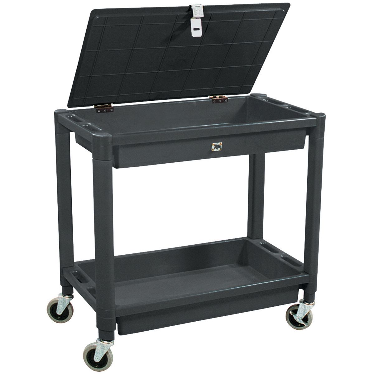 Plastic Service Cart 2 Shelf 300 Lb Capacity - 30 In Black
