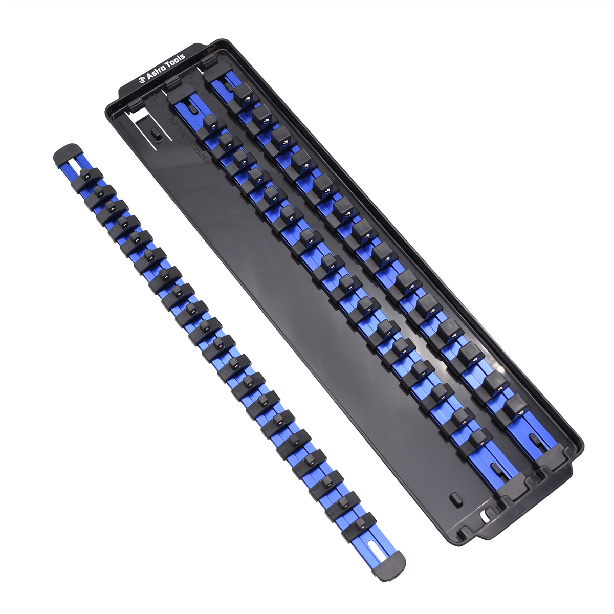 50pc Blue Aluminum Socket Organizer Tray - 1/4", 3/8", 1/2"