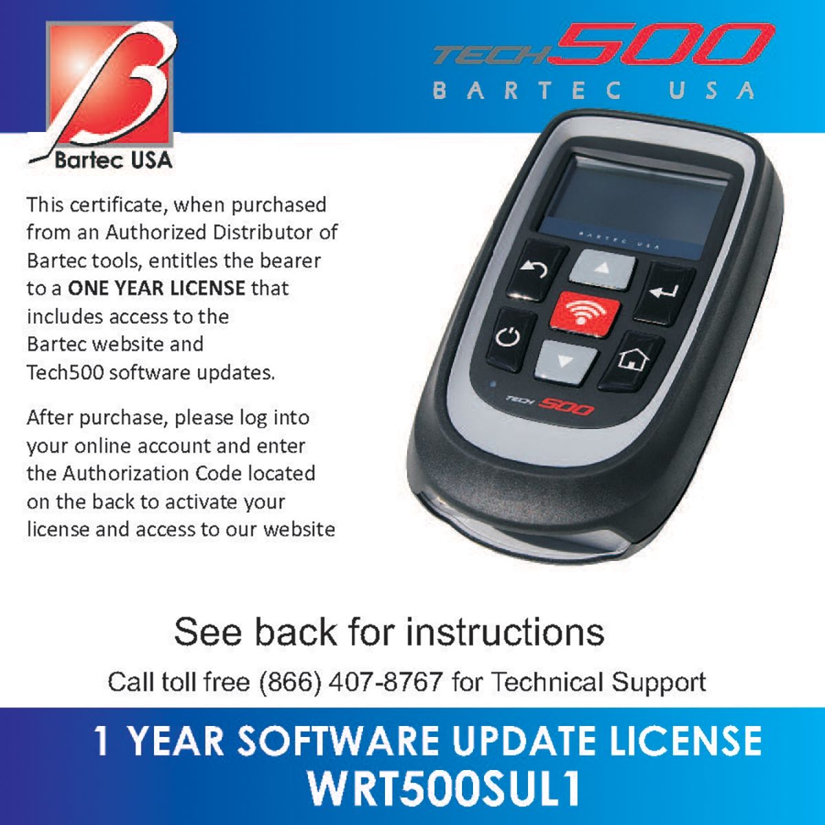 1 Yr Software Certificate for the Tech500 TPMS too