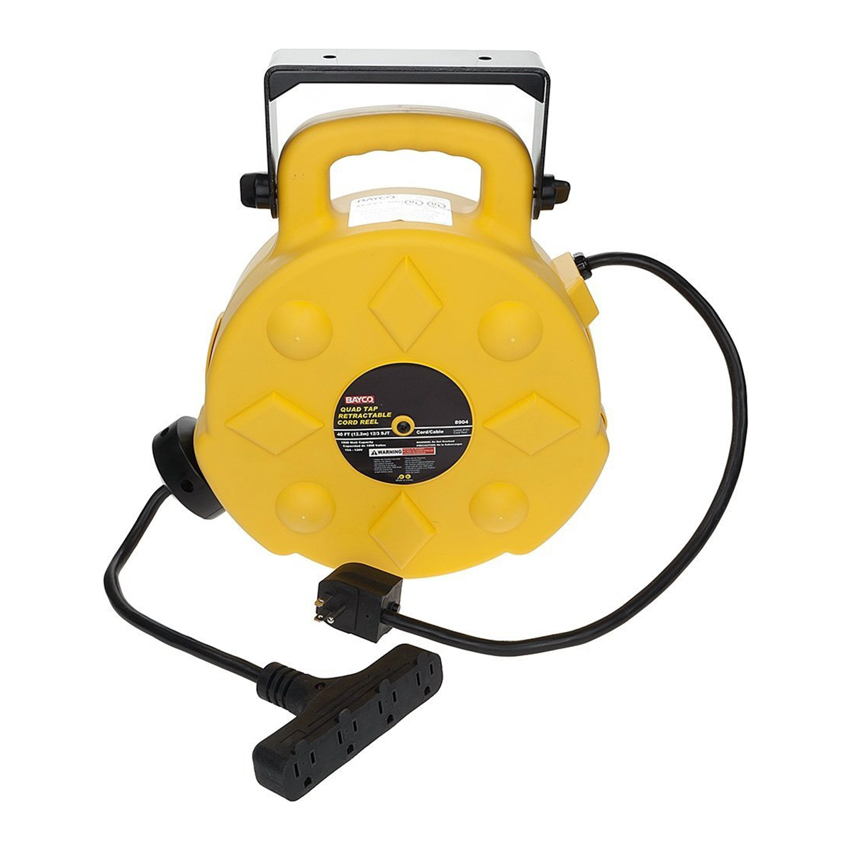 Bayco SL-8904 15 Amp 50 Ft Quad-Tap Retractable Reel Ext Cord BYSL-8904