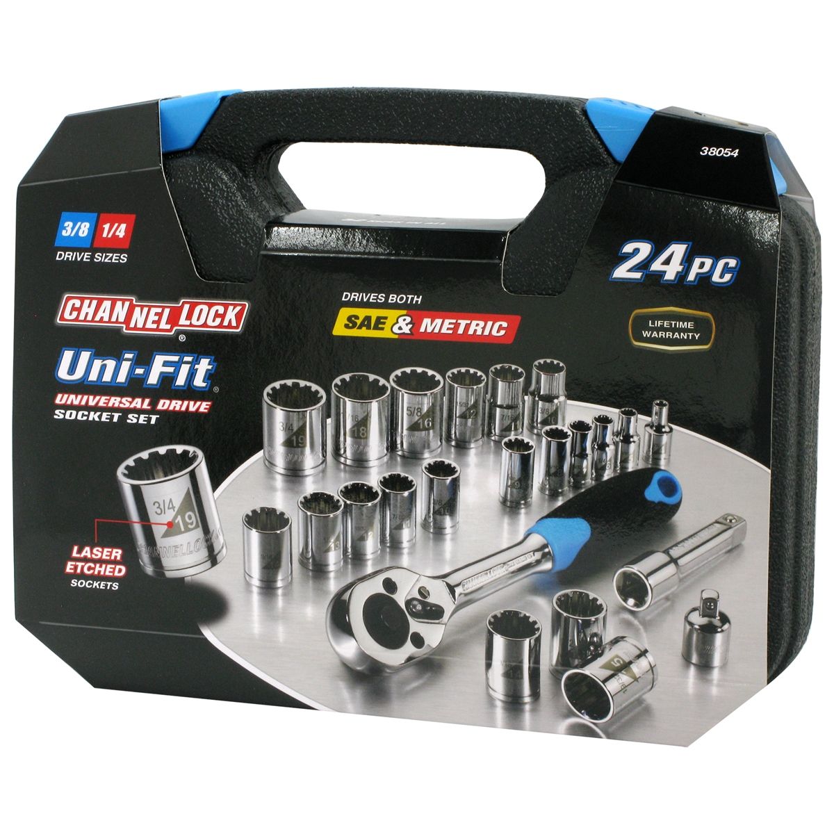 1/4 & 3/8 Inch Drive Uni-Fit Socket Set 24 Pc...