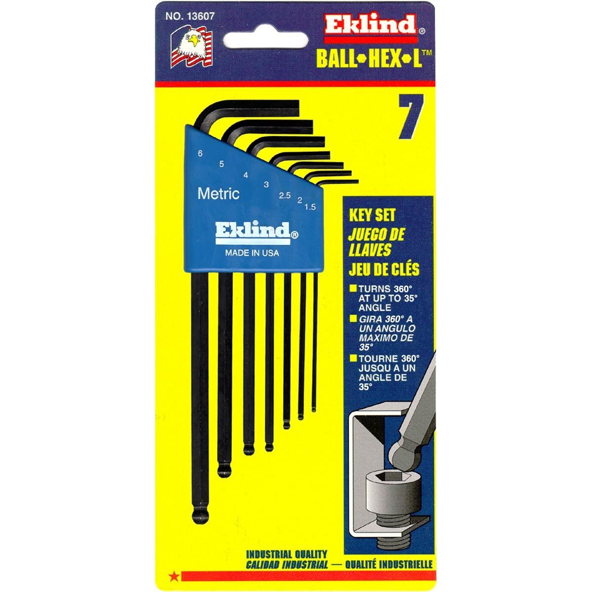 7-Pc Ball Hex Key Set Metric Long 1.5-6mm