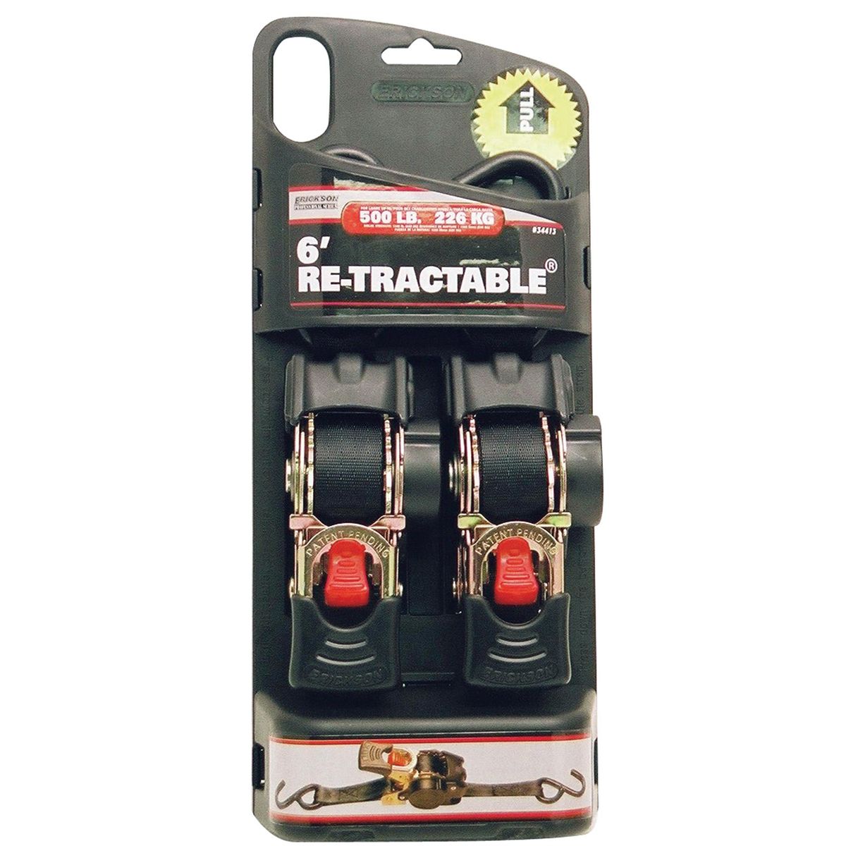 2-PK 1" X 6' RETRACTABLE RATCHET STRAP 1500 LB