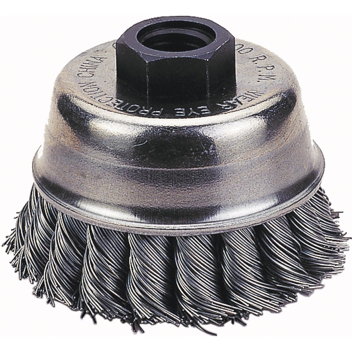 Knot-Type Wire Cup Brush 3" Diameter 5/8"-11 NC Threaded Arbor