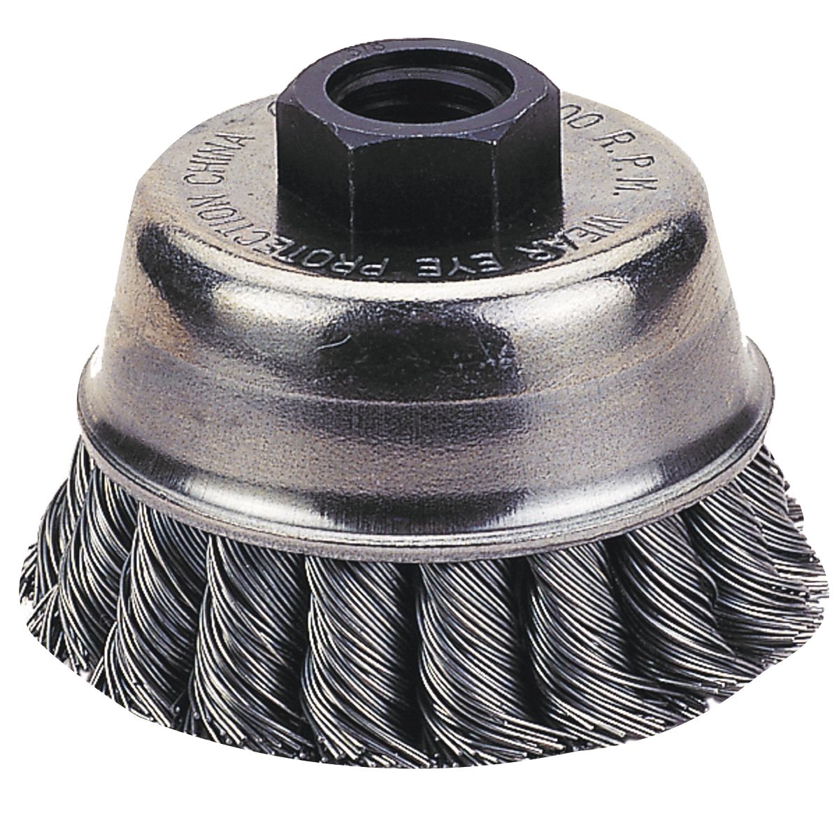 Knot-Type Wire Cup Brush 6" Diameter 5/8"-11 NC Threaded Arbor