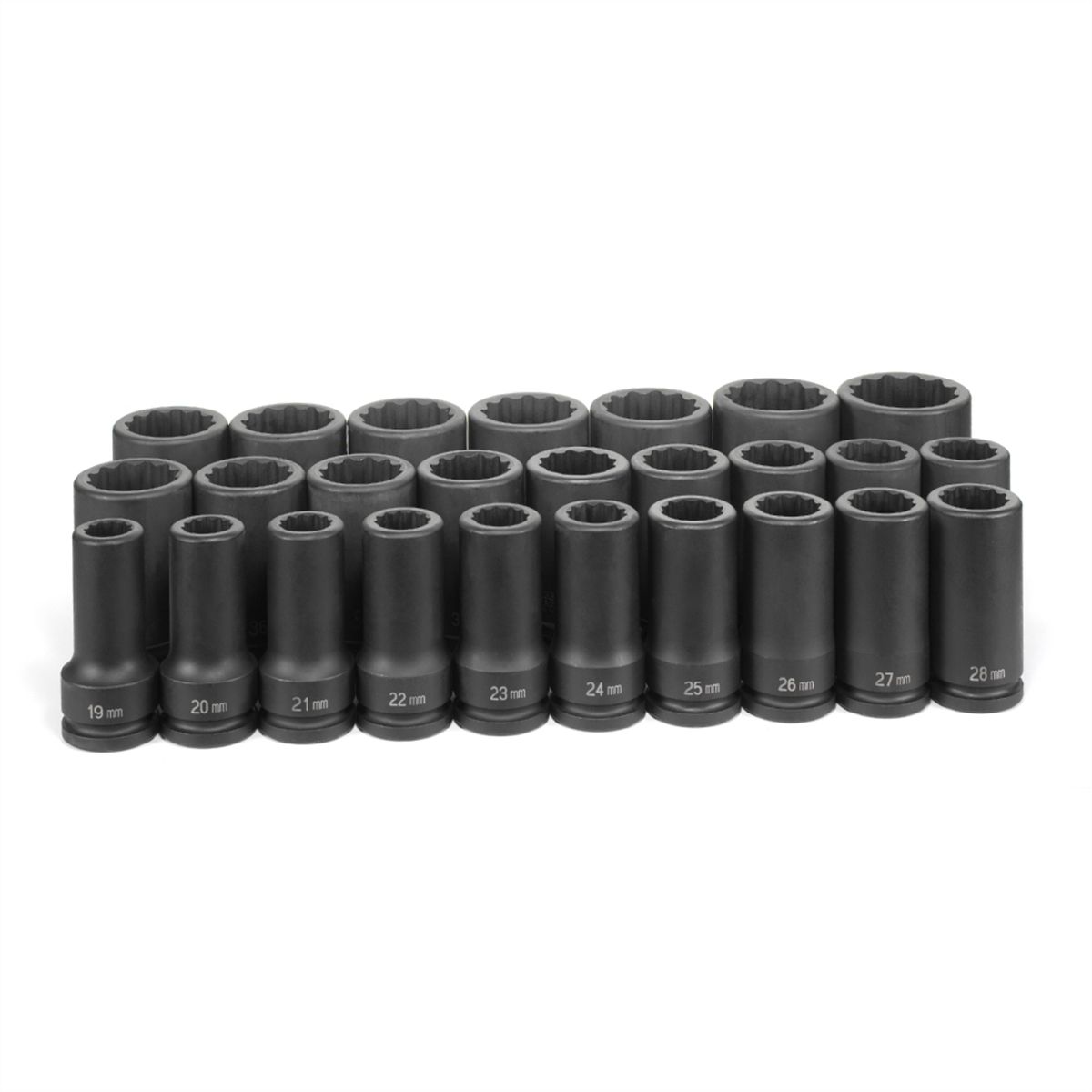 3/4 In Dr Deep Metric 12 Pt Impact Socket Set - 26-Pc