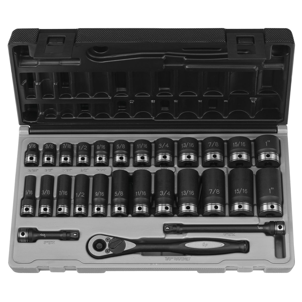 3/8 In Dr 6-Pt Std & Deep Fractional Duo-Socket Set - 27-Pc