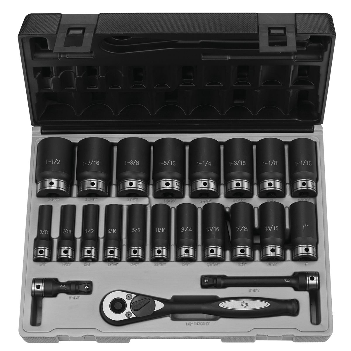 Grey Pneumatic 1512DM 30 Piece 1/2" Drive 6 Point Deep Fractional And Metric 