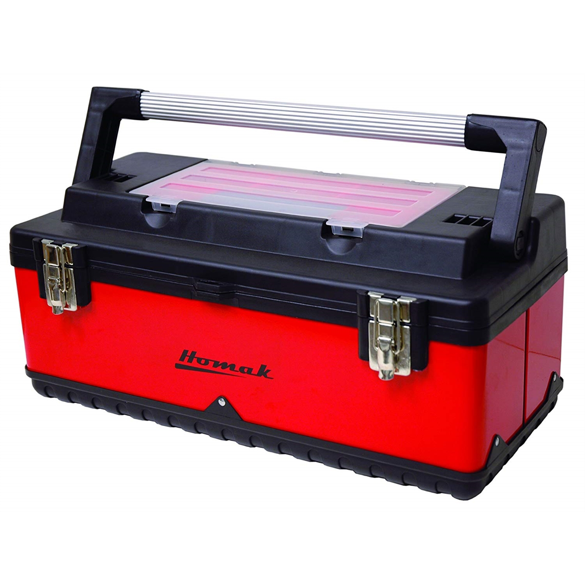 Homak RD00122504 23 in. Hand Carry Painted Metal & Plastic Toolbox - Red