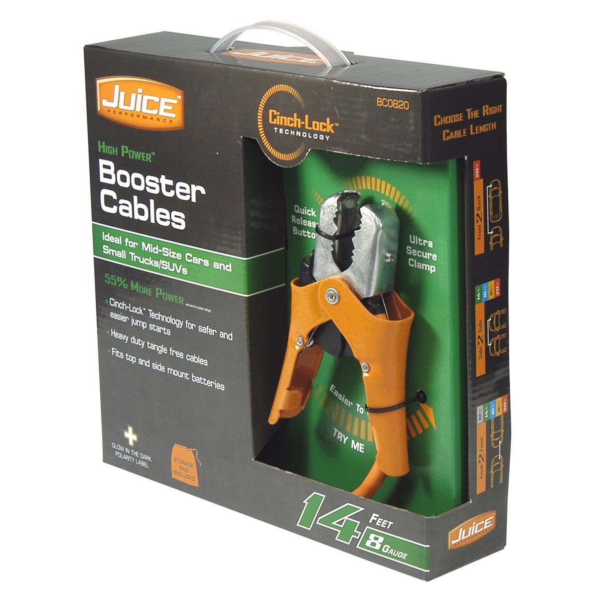 14 ft 8 gauge Juice Booster Cables w/ Cinch-Lock