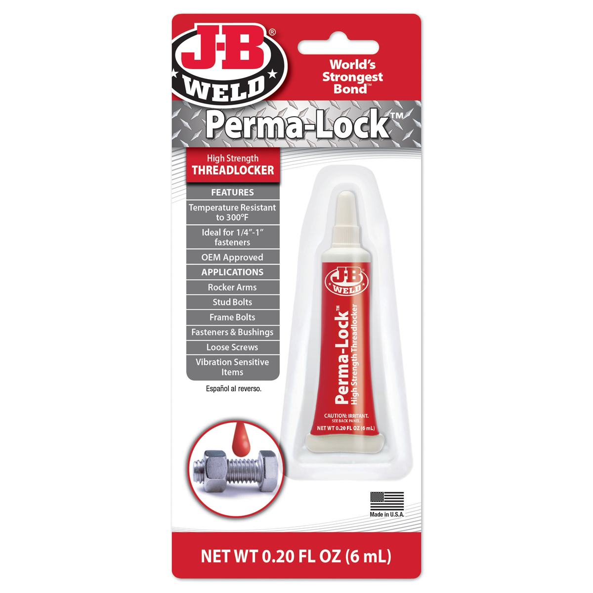 JB Weld | 27106 | J-B Weld Perma-Lock Red High Strength Threadlocker 6ml