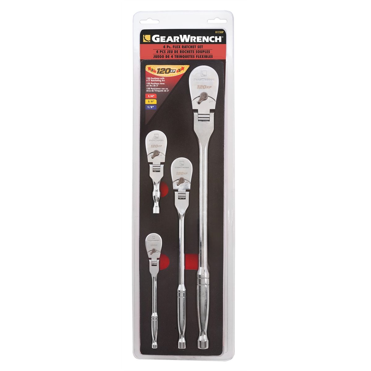 4 Pc. 1/4", 3/8" & 1/2" Drive 120XP™ Flex Head Teardrop Ratchet