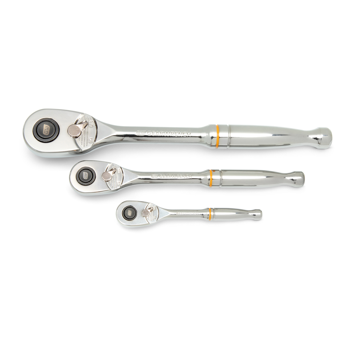 3 Pc 1/4", 3/8” and 1/2" Drive 90T Quick Release Ratchet set