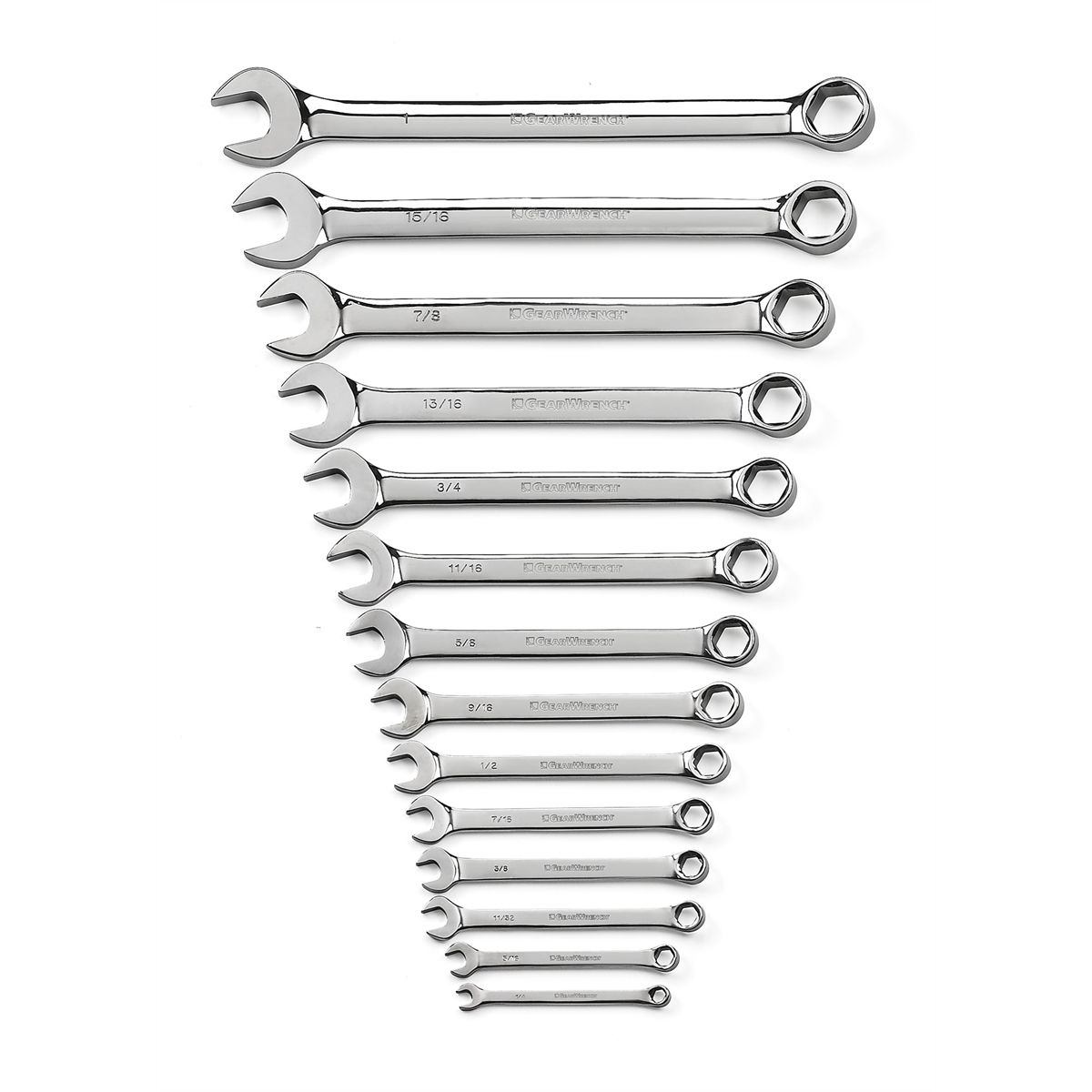 Fractional SAE Full Polish Combination Non-Ratcheting Wrench Set