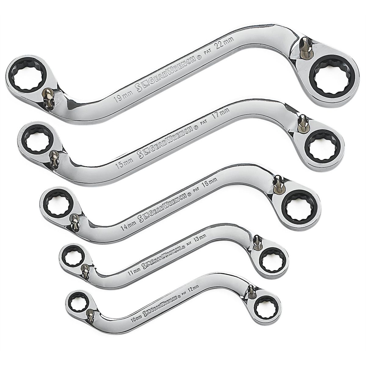 S-Shape Metric Reversible Double Box Ratcheting Wrench Set 5 Pc