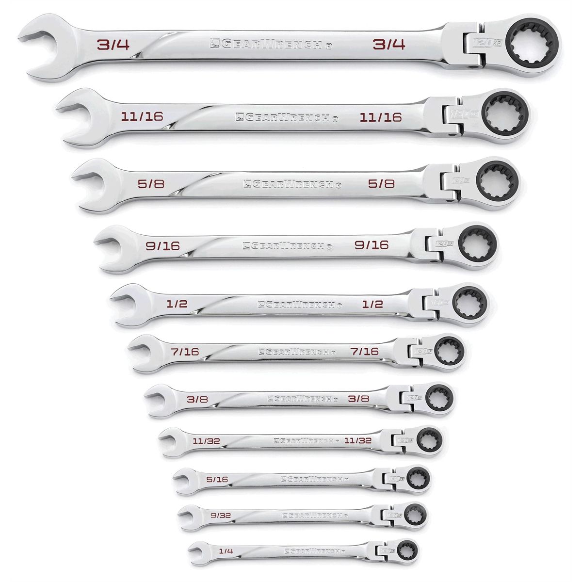 11 pc 120XP Flex Ratcheting Wrench Set- SAE