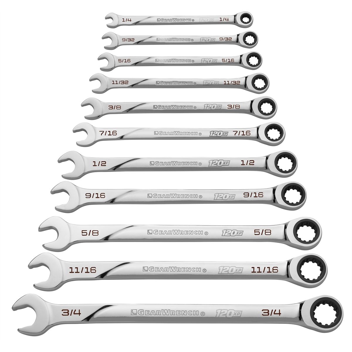 Spline 120XP XL Combo Ratcheting Wrench Set Fractional SAE 7/32-