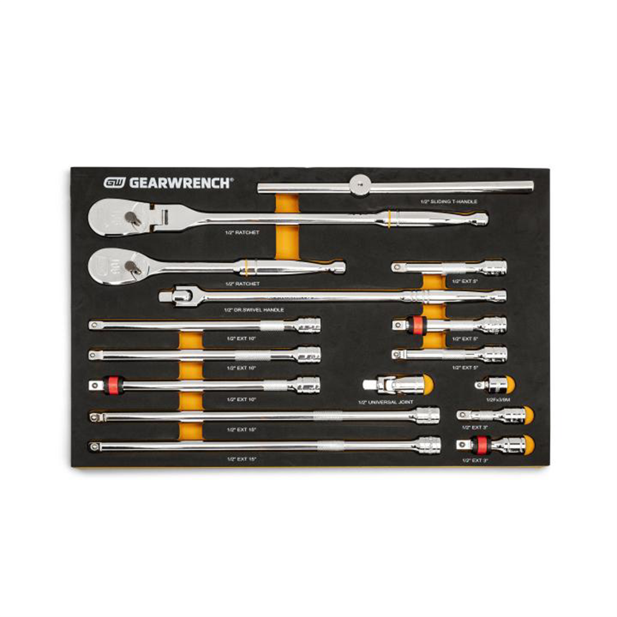 16 Piece 1/2" 90-Tooth Ratchet & Drive Tool Set& Foam Storage
