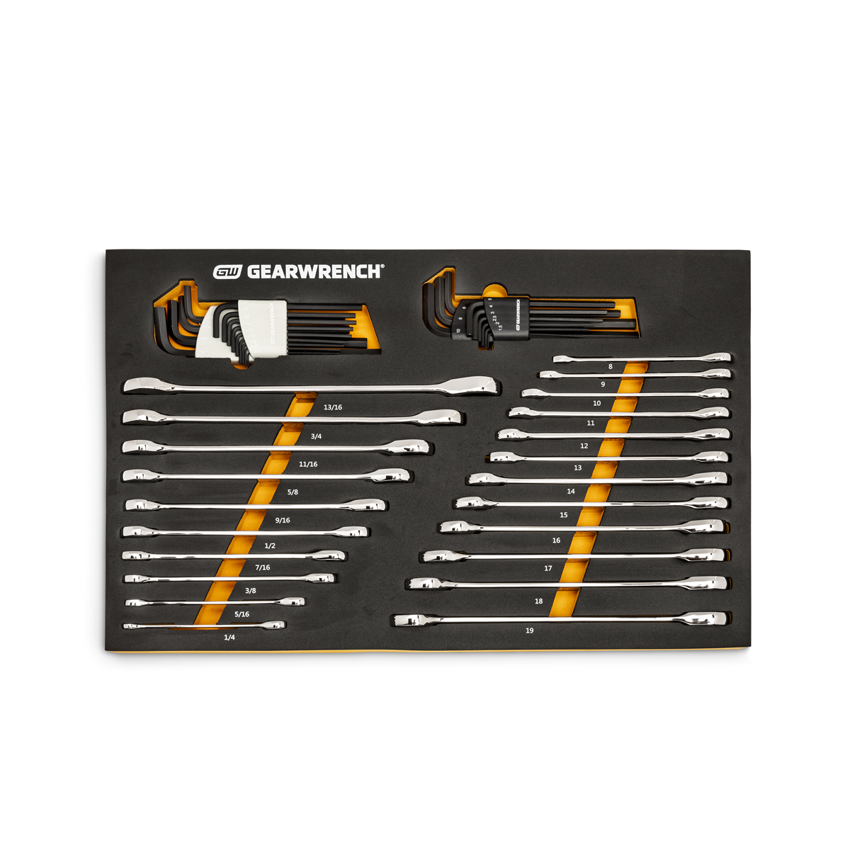 44 Pc 90T SAE/Metric Comb Ratcheting Wrench & Long Arm hex set