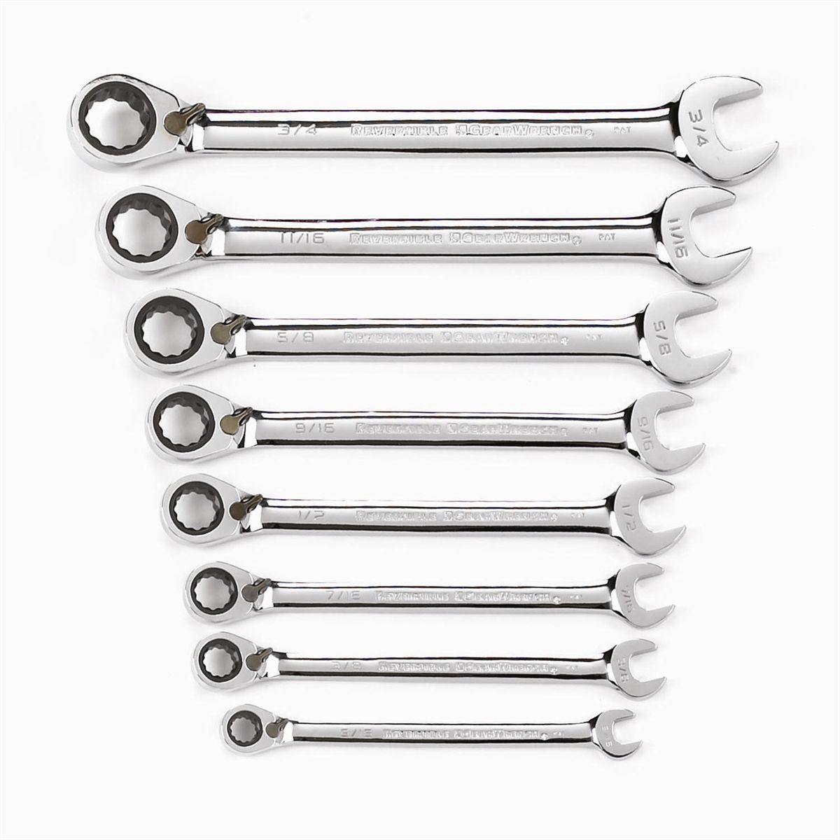 Reversible Combination Ratcheting Wrench Set SAE Fractional 8 Pc