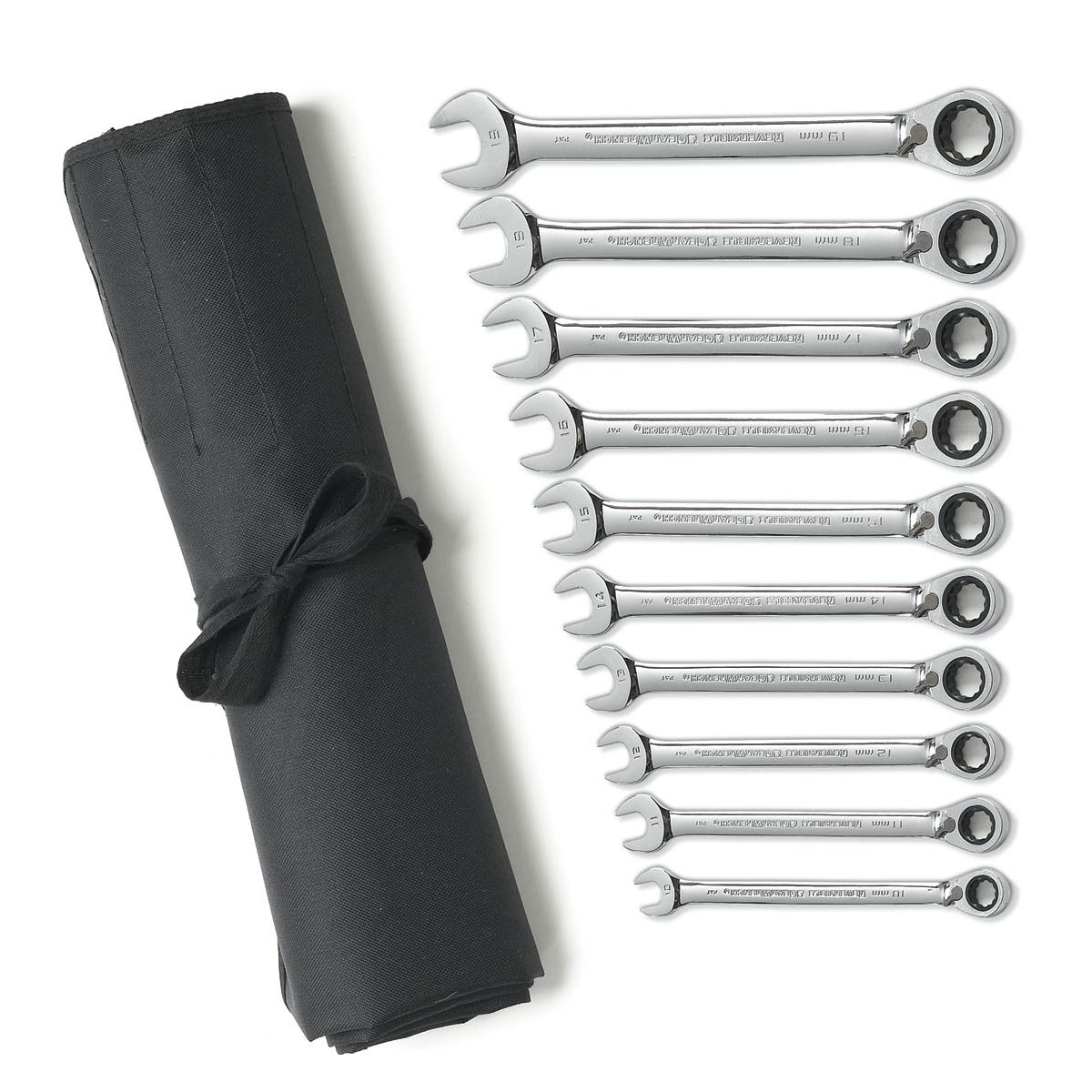 10 Pc. Reversible Combination Ratcheting Wrench Set Roll M