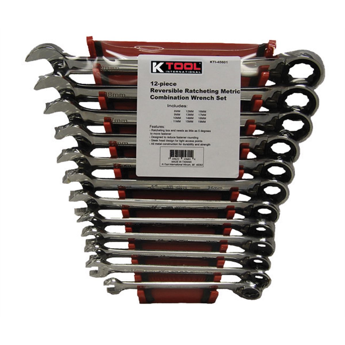 12 pc Rev. Ratcheting Metric Wrench Set 8-19mm