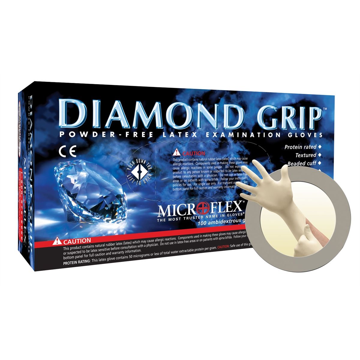Diamond Grip Latex Gloves 100/Box - Medium