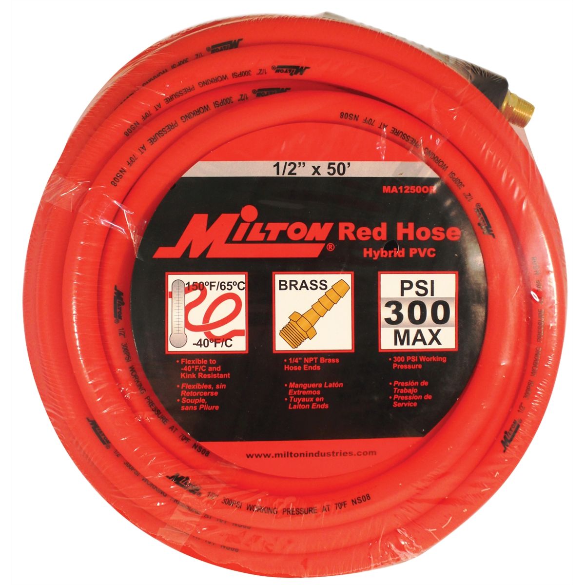 Milton Red Hose PU Hybrid 1/2" X 50' w/1/4" NPT