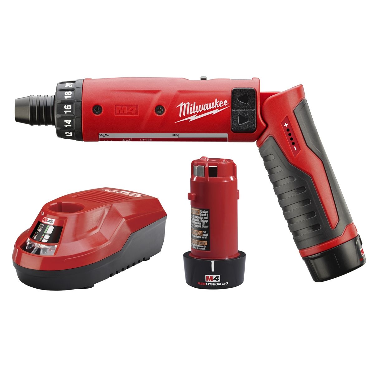 Milwaukee M4 1/4 Hex Screwdriver Kit 2 RedLithium Batteries