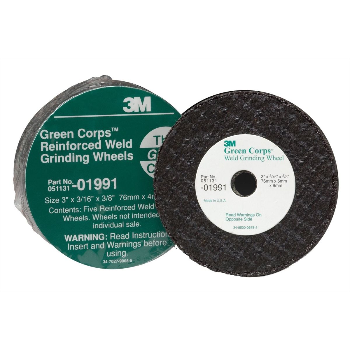 Green Corps(TM) Reinforced Weld Grinding Wheel 3 x 3/16 x 3/8 In