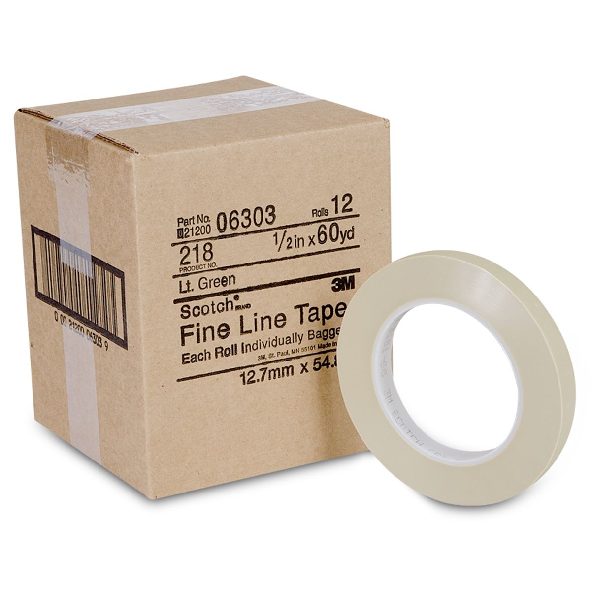 3M Scotch 218 Green Fine Line Masking Tape, 1 in Width x 60 yd