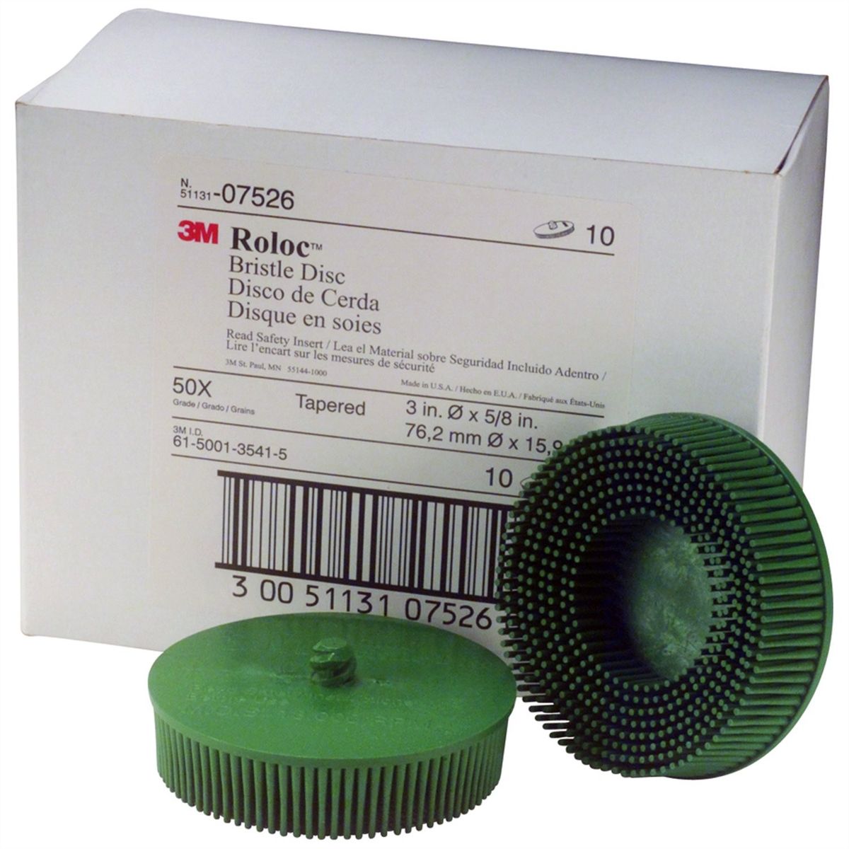 3M Roloc Bristle Disc 3 in X 5/8 Tapered 50 Grade Green for sale online 